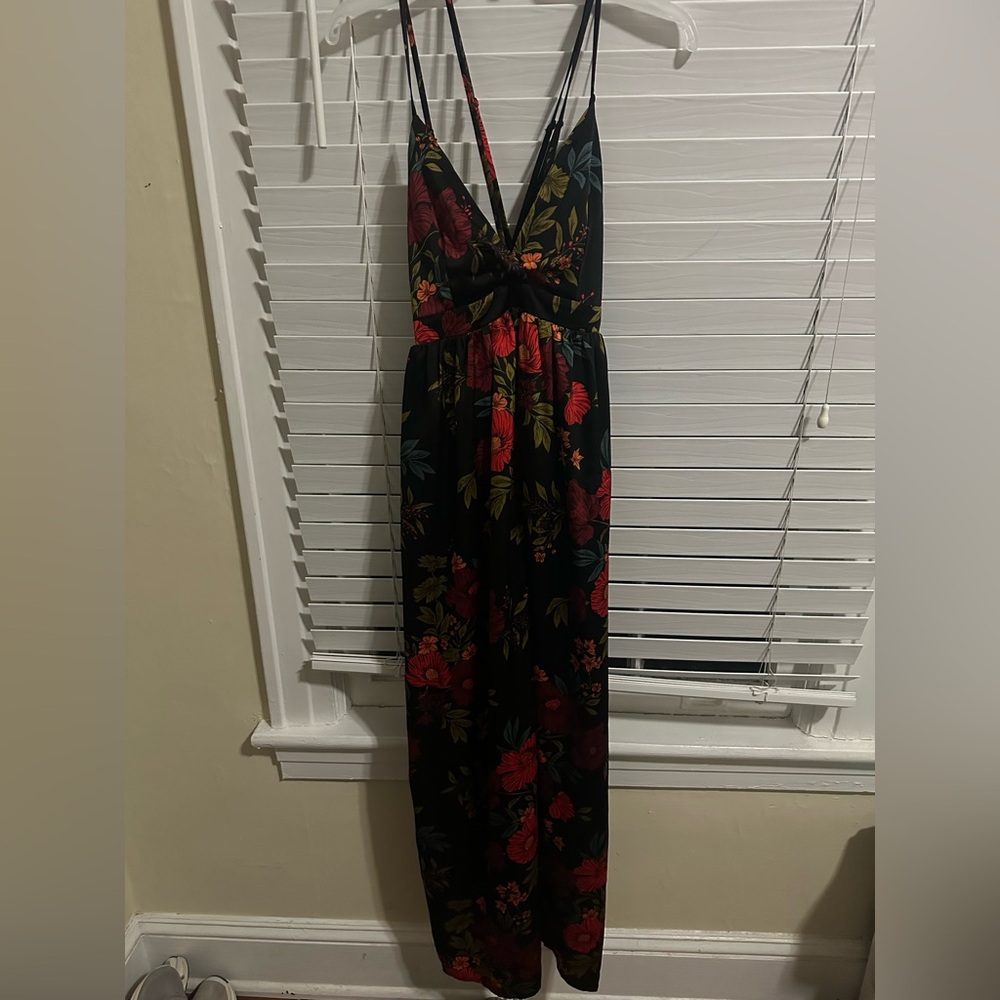 fab'rik Black and Red Floral Maxi Dress